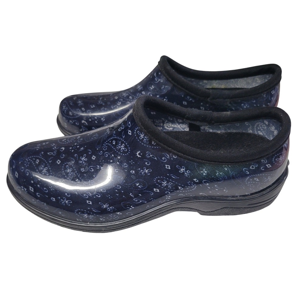 Groundwork Womens Blue Paisley Garden Clog Shoes Size 6M Slip On‎ Waterproof